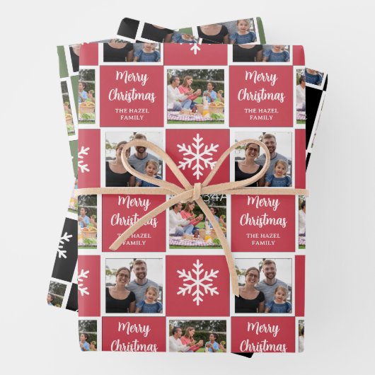 Aangepaste 2 Foto Snowflakes Kerstmis Wrapping Pap Inpakpapier Vel (In situ)