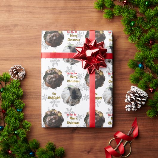 Aangepaste 2 Pet Foto Feestelijke Kerstmis Sneeuwv Cadeaupapier (Feestdagen Geschenken)