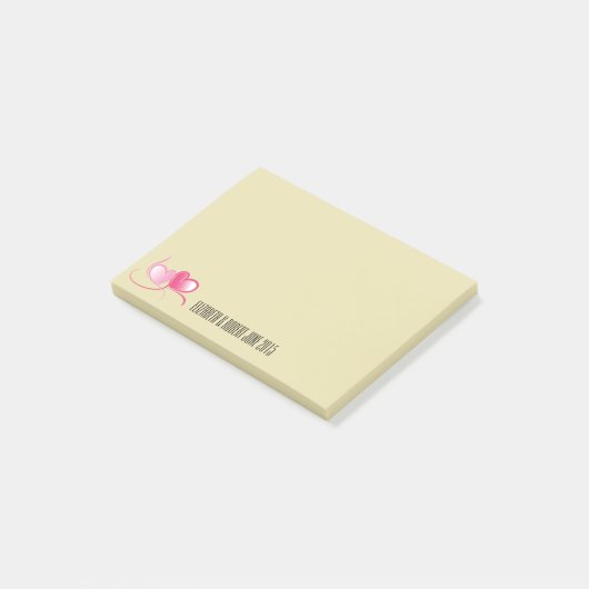 Aangepaste 2 roze harten met linten post-it® notes (Schuin)