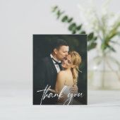 Aangepaste 2 Trouwfoto's Eenvoudig Modern script Bedankkaart (Staand voorkant)