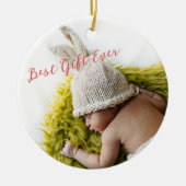 Aangepaste 2-zijdige Rustic Baby's eerste kerstfot Keramisch Ornament (Voorkant)