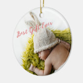 Aangepaste 2-zijdige Rustic Baby's eerste kerstfot Keramisch Ornament (Links)