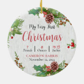 Aangepaste 2-zijdige Rustic Baby's eerste kerstfot Keramisch Ornament (Achterkant)