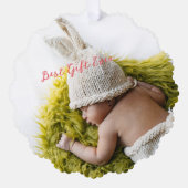 Aangepaste 2-zijdige Rustic Baby's eerste kerstfot Ornament Kaart (Voorkant)