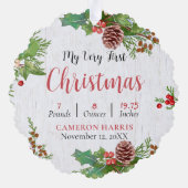 Aangepaste 2-zijdige Rustic Baby's eerste kerstfot Ornament Kaart (Achterkant)