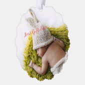 Aangepaste 2-zijdige Rustic Baby's eerste kerstfot Ornament Kaart (Links)