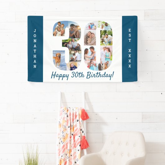 Aangepaste 30e verjaardag Foto-collage op feestdag Spandoek (Insitu)