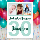 Aangepaste 30e verjaardag Groene Script Fotocollag Kaart