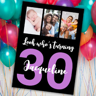 Aangepaste 30e verjaardag Zwart moderne fotocollag Kaart
