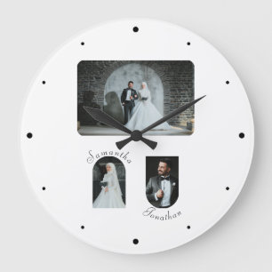 Aangepaste 3 foto bruiloft paar wandklok grote klok