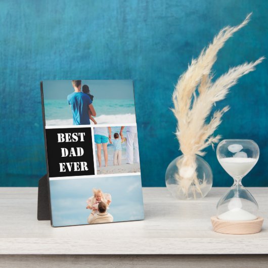 Aangepaste 3 foto collage Beste vader ooit cadeau  Fotoplaat (Zijkant)