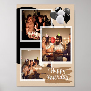 Aangepaste 3 Foto Gelukkige Verjaardag Collage Poster