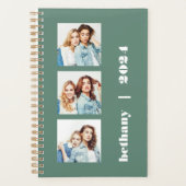 Aangepaste 3-foto gepersonaliseerde Eucalyptusgroe Planner (Voorkant)