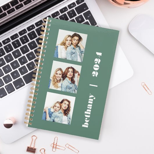 Aangepaste 3-foto gepersonaliseerde Eucalyptusgroe Planner