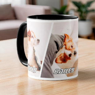 Aangepaste 3 foto honden namen collage modern mok