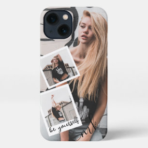 Aangepaste 3 Fotocollage Monogram Naam en offerte iPhone 13 Hoesje