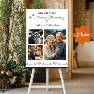 Aangepaste 3 foto's 40e bruiloft Jubileum Welkom Poster