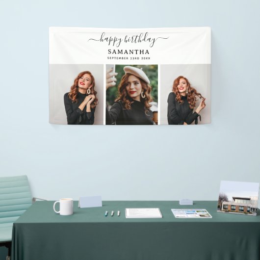 Aangepaste 3 foto's Verjaardagsfeest Selfie Afbeel Spandoek (Beurs)