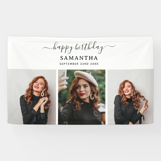 Aangepaste 3 foto's Verjaardagsfeest Selfie Afbeel Spandoek (Horizontaal)