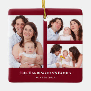 Aangepaste 3 secties familie foto collage rode lij keramisch ornament