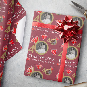 Aangepaste 40e huwelijksverjaardag toen en nu foto cadeaupapier
