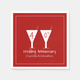 Aangepaste 40e Ruby bruiloft jubileum glas Servet