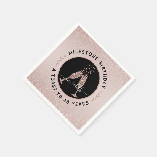 Aangepaste 40e verjaardag glitter Champagne Toast Servet (Hoek)