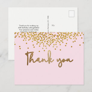 Aangepaste 40e verjaardag Gouden confetti Blush Ro Briefkaart