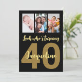 Aangepaste 40e verjaardag Gouden Moderne Foto Coll Kaart (Staand voorkant)