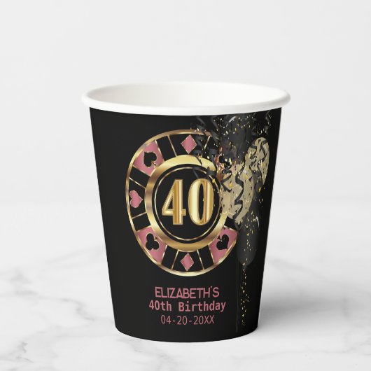 Aangepaste 40e verjaardag Vegas Style Papieren Bekers (Achterkant)