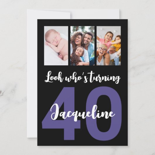 Aangepaste 40e verjaardag zwart script foto collag kaart (Voorkant)