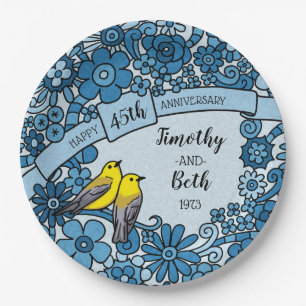 Aangepaste 45e Jubileum Sapphire Floral Bird Papieren Bordje