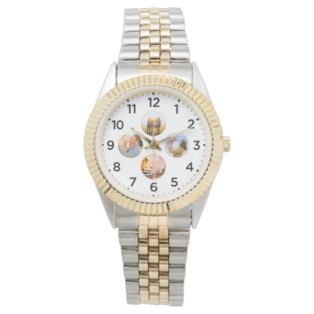 Aangepaste 4-cirkelfoto Gold Watch Horloge (Voorkant)