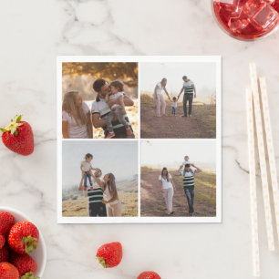 Aangepaste 4 Familie Foto Collage Gepersonaliseerd Servet