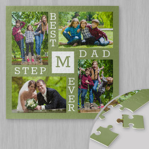 Aangepaste 4 foto collage groen beste stiefvader o legpuzzel