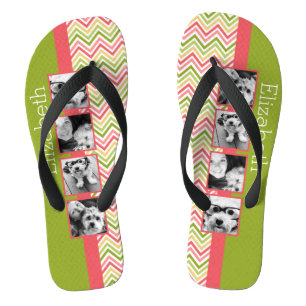 Aangepaste 4 foto collage limoen en koraal chevron teenslippers