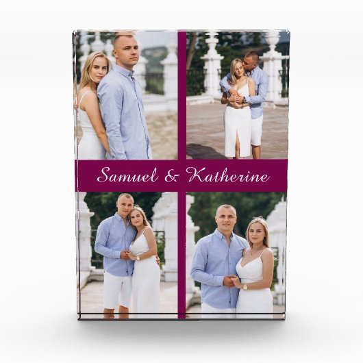 Aangepaste 4 Foto Collage Script Naam Acryl Blok (Voorkant)