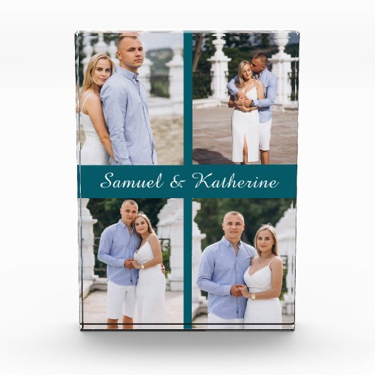 Aangepaste 4 Foto Collage Script Namen Foto Blok (Voorkant)