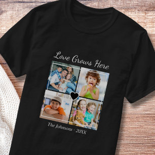 Aangepaste 4 foto familie naam Liefde groeit hier T-shirt