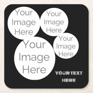 aangepaste 4 foto tekst sjabloon zwart vierkante kartonnen onderzetter