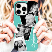 Aangepaste 4 vierkante fotocollage Teal Aangepaste Case-Mate iPhone Case