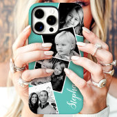 Aangepaste 4 vierkante fotocollage Teal Aangepaste Case-Mate iPhone Case