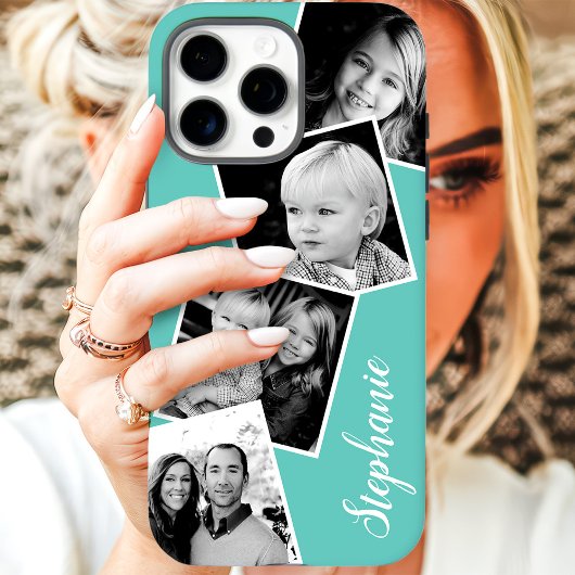 Aangepaste 4 vierkante fotocollage Teal Aangepaste Case-Mate iPhone Case