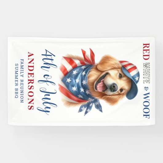 Aangepaste 4th of July Red White Woof Patriotic Do Spandoek (Horizontaal)