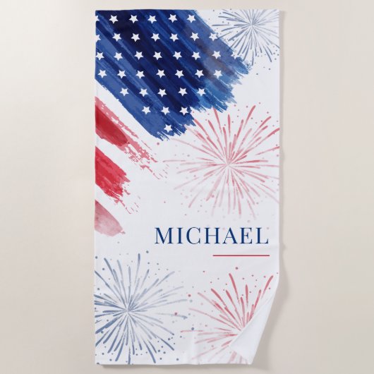 Aangepaste 4th of July Strandreis Rood Wit Blauw Strandlaken (Voorkant)