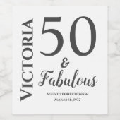 Aangepaste "50 & Fabulous" grijze moderne tekst Wijn Etiket (Enkel label)