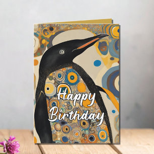 Aangepaste 50e Art Nouveau Penguin Verjaardag Bedankkaart