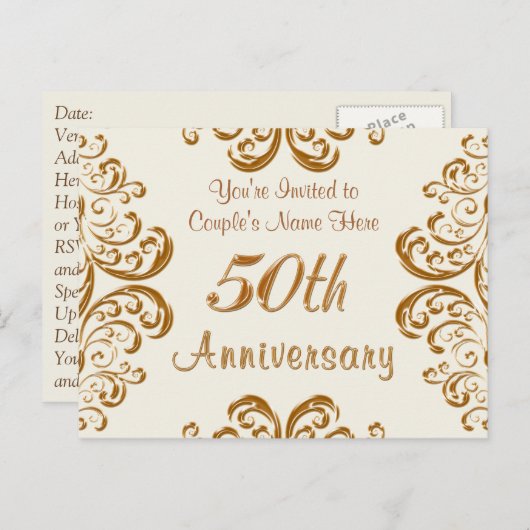 Aangepaste 50e bruiloft Jubileum-uitnodigingen Uitnodiging Briefkaart (Voorkant / Achterkant)
