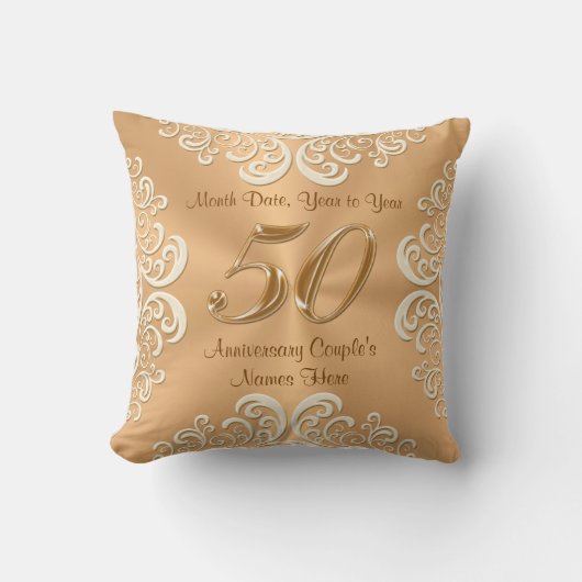 Aangepaste 50e Jubileum Pillow Names, Datum Kussen (Voorkant)