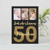 Aangepaste 50e verjaardag Gouden moderne fotocolla Kaart (Staand voorkant)